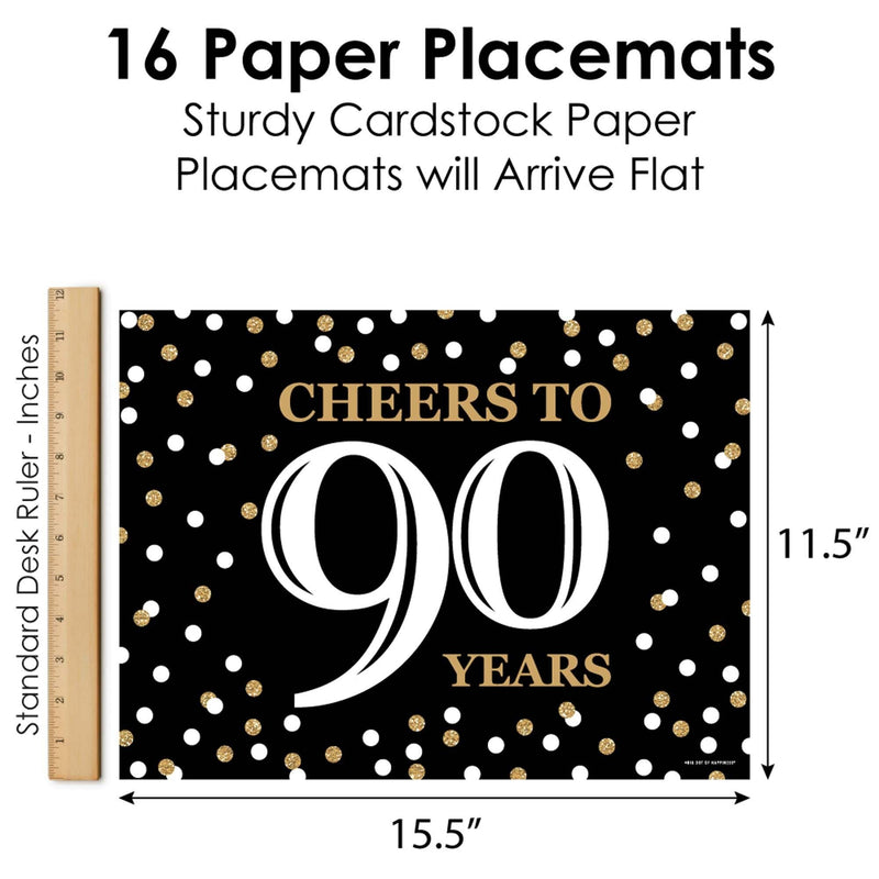 Adult 90th Birthday - Gold - Party Table Decorations - Birthday Party Placemats - Set of 16