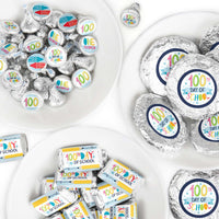 Happy 100th Day of School - Mini Candy Bar Wrappers, Round Candy Stickers and Circle Stickers - 100 Days Party Candy Favor Sticker Kit - 304 Pieces