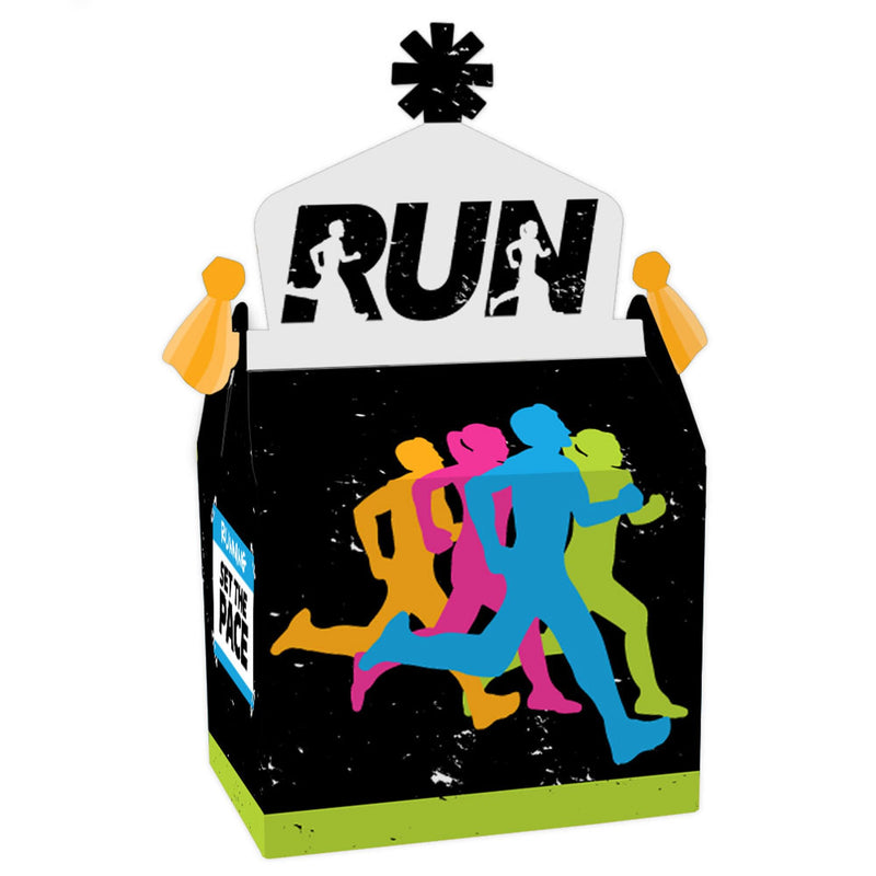 Set The Pace - Running - Treat Box Party Favors - Track, Cross Country or Marathon Party Goodie Gable Boxes - Set of 12