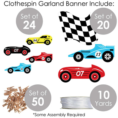 Let's Go Racing - Racecar - Race Car Birthday Party or Baby Shower DIY Decorations - Clothespin Garland Banner - 44 Pieces