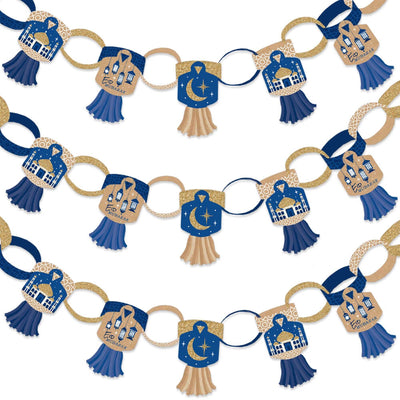 Ramadan - 90 Chain Links and 30 Paper Tassels Decoration Kit - Eid Mubarak Paper Chains Garland - 21 feet