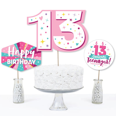 Girl 13th Birthday - Official Teenager Birthday Party Centerpiece Sticks - Table Toppers - Set of 15