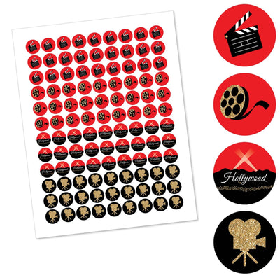 Red Carpet Hollywood - Round Candy Labels Movie Night Party Favors - Fits Hershey's Kisses - 108 ct
