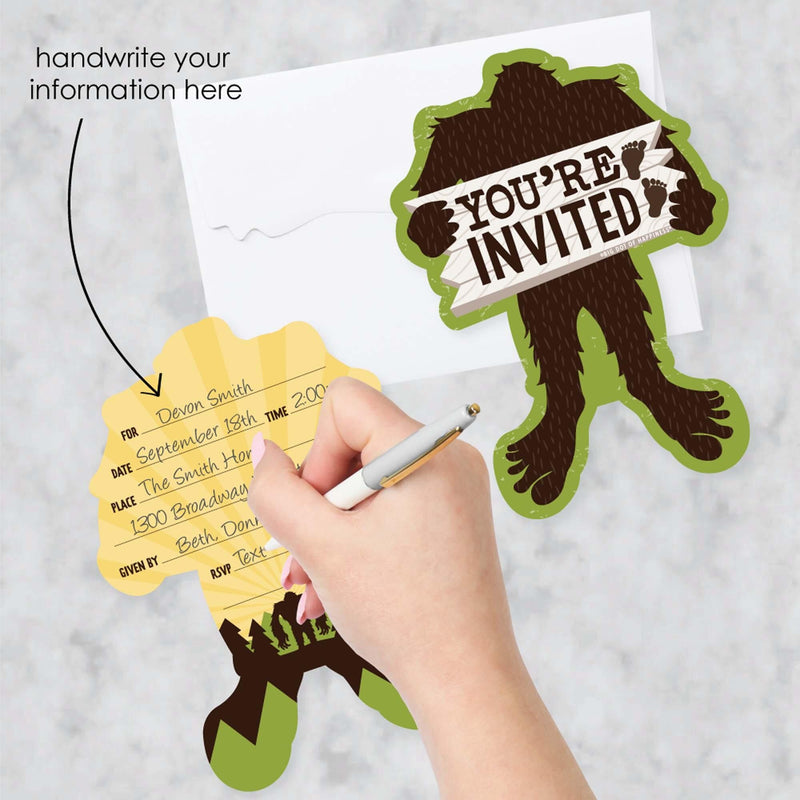 Sasquatch Crossing - Shaped Fill-In Invitations - Bigfoot Party or Birthday Party Invitation Cards with Envelopes - Set of 12