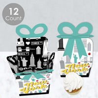 NYC Cityscape - Square Favor Gift Boxes - New York City Party Bow Boxes - Set of 12