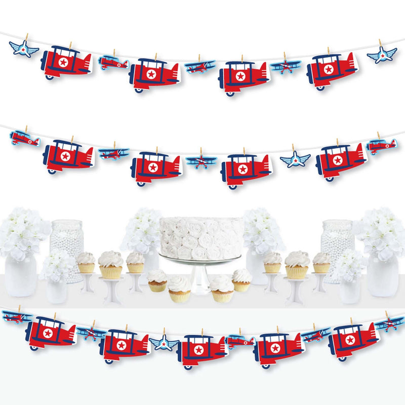 Taking Flight - Airplane - Vintage Plane Baby Shower or Birthday Party DIY Decorations - Clothespin Garland Banner - 44 Pieces
