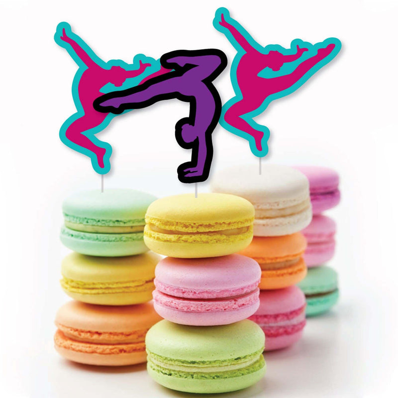 Tumble, Flip & Twirl - Gymnastics - Dessert Cupcake Toppers - Birthday Party or Gymnast Party Clear Treat Picks - Set of 24