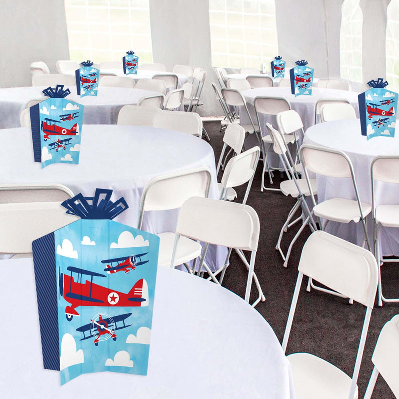 Taking Flight - Airplane - Table Decorations - Vintage Plane Baby Shower or Birthday Party Fold and Flare Centerpieces - 10 Count