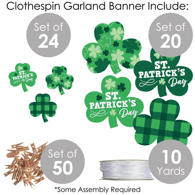 Shamrock St. Patrick's Day - Saint Patty's Day Party DIY Decorations - Clothespin Garland Banner - 44 Pieces