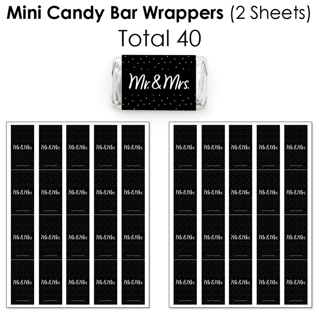 Mr. and Mrs. - Mini Candy Bar Wrappers, Round Candy Stickers and Circle Stickers - Black and White Wedding or Bridal Shower Candy Favor Sticker Kit - 304 Pieces