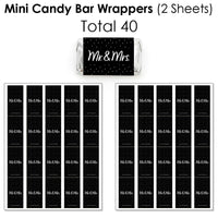 Mr. and Mrs. - Mini Candy Bar Wrappers, Round Candy Stickers and Circle Stickers - Black and White Wedding or Bridal Shower Candy Favor Sticker Kit - 304 Pieces
