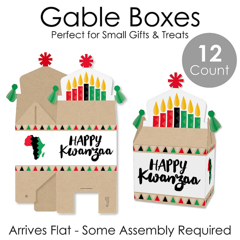 Happy Kwanzaa - Treat Box Party Favors - African Heritage Holiday Goodie Gable Boxes - Set of 12