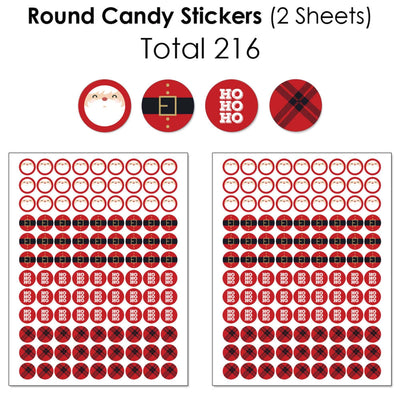 Jolly Santa Claus - Mini Candy Bar Wrappers, Round Candy Stickers and Circle Stickers - Christmas Party Candy Favor Sticker Kit - 304 Pieces