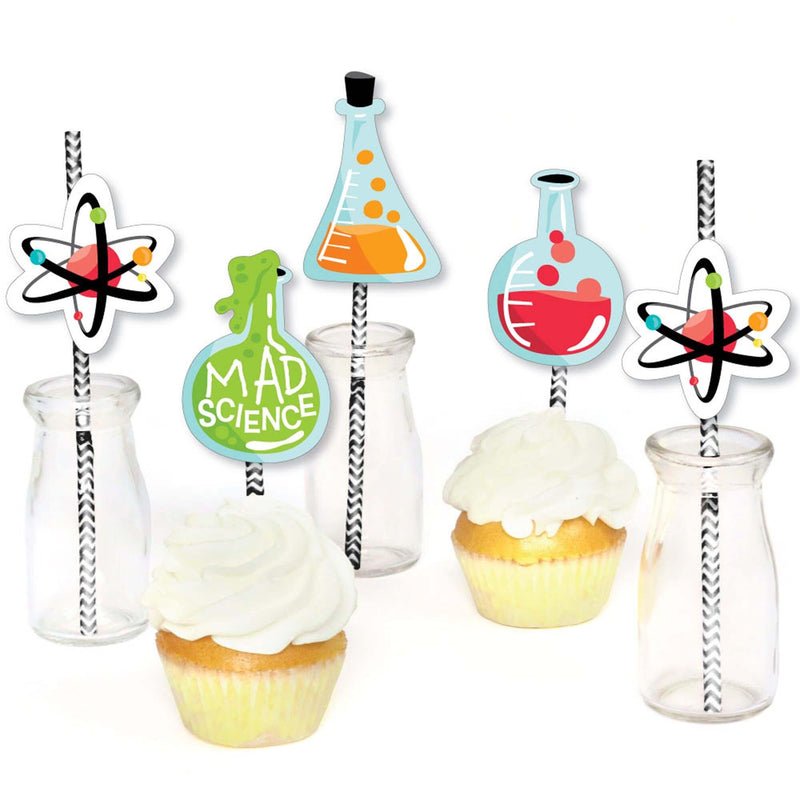 Scientist Lab - Paper Straw Decor - Mad Science Baby Shower or Birthday Party Striped Decorative Straws - Set of 24