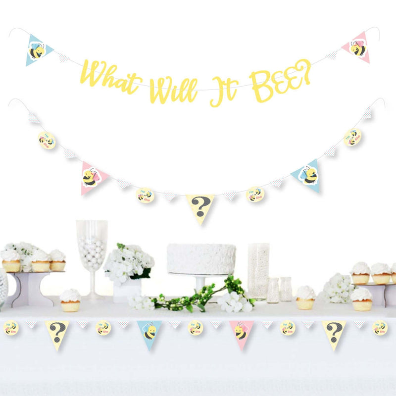 What Will It BEE? - Gender Reveal Letter Banner Decoration - 36 Banner Cutouts and What Will It BEE? Banner Letters