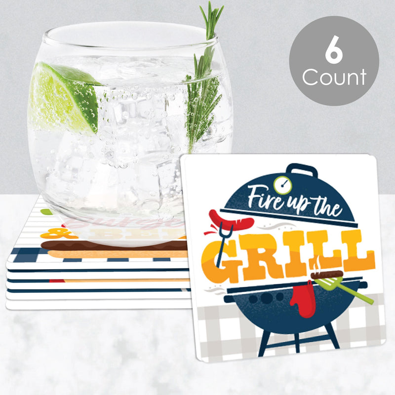 Fire Up the Grill - Funny Summer BBQ Picnic Party Decorations - Drink Coasters - Set of 6