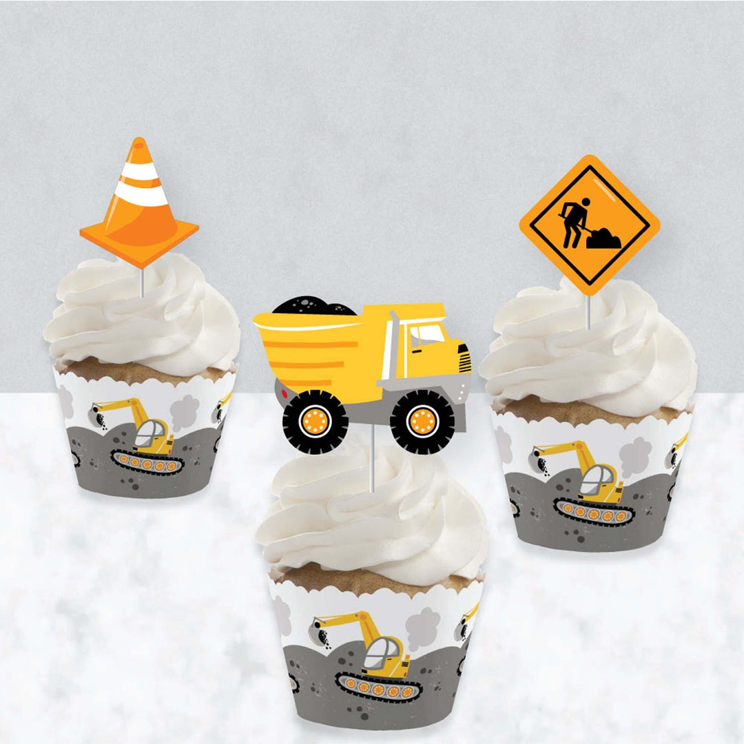 Dig It - Construction Party Zone - Cupcake Decoration - Baby Shower or Birthday Party Cupcake Wrappers and Treat Picks Kit - Set of 24