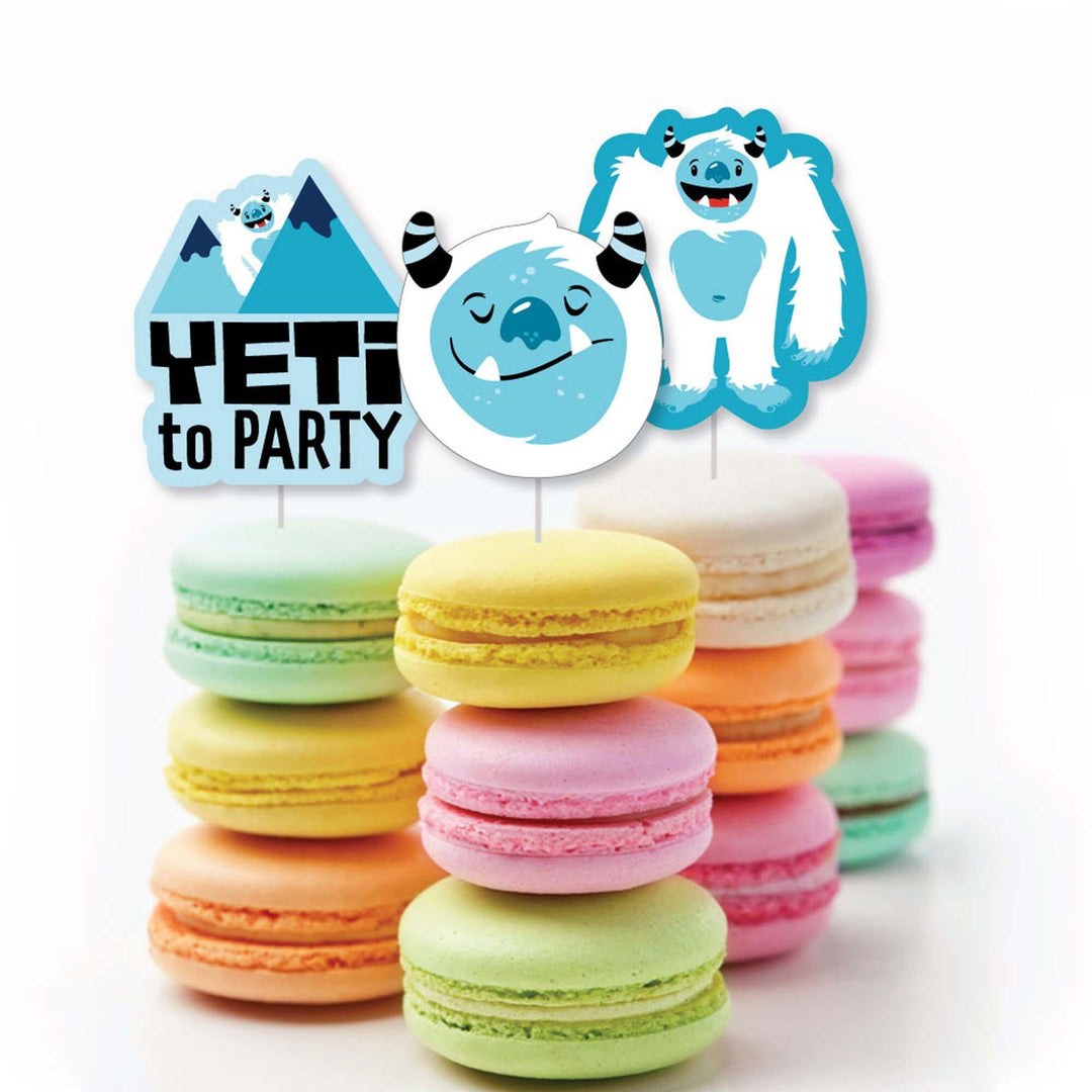 Yeti to Party - Dessert Cupcake Toppers - Abominable Snowman Party or Birthday Party Clear Treat Picks - Set of 24