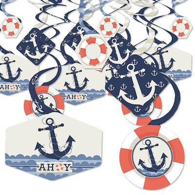 Ahoy - Nautical - Baby Shower or Birthday Party Hanging Decor - Party Decoration Swirls - Set of 40