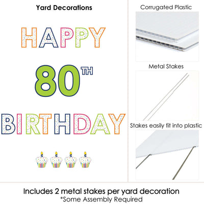 80th Birthday - Cheerful Happy Birthday - Yard Sign Outdoor Lawn Decorations - Colorful Eightieth Birthday Party Yard Signs - Happy 80th Birthday