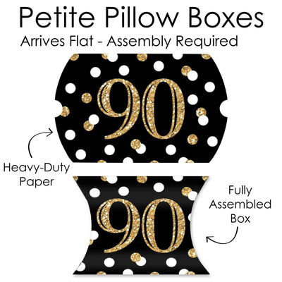 Adult 90th Birthday - Gold - Favor Gift Boxes - Birthday Party Petite Pillow Boxes - Set of 20