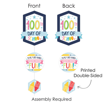 Happy 100th Day of School - 100 Days Party DIY Dangler Backdrop - Hanging Vertical Decorations - 30 Pieces