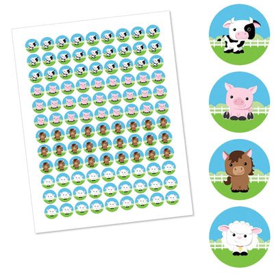 Farm Animals - Barnyard Baby Shower or Birthday Party Round Candy Sticker Favors - Labels Fit Hershey's Kisses - 108 ct