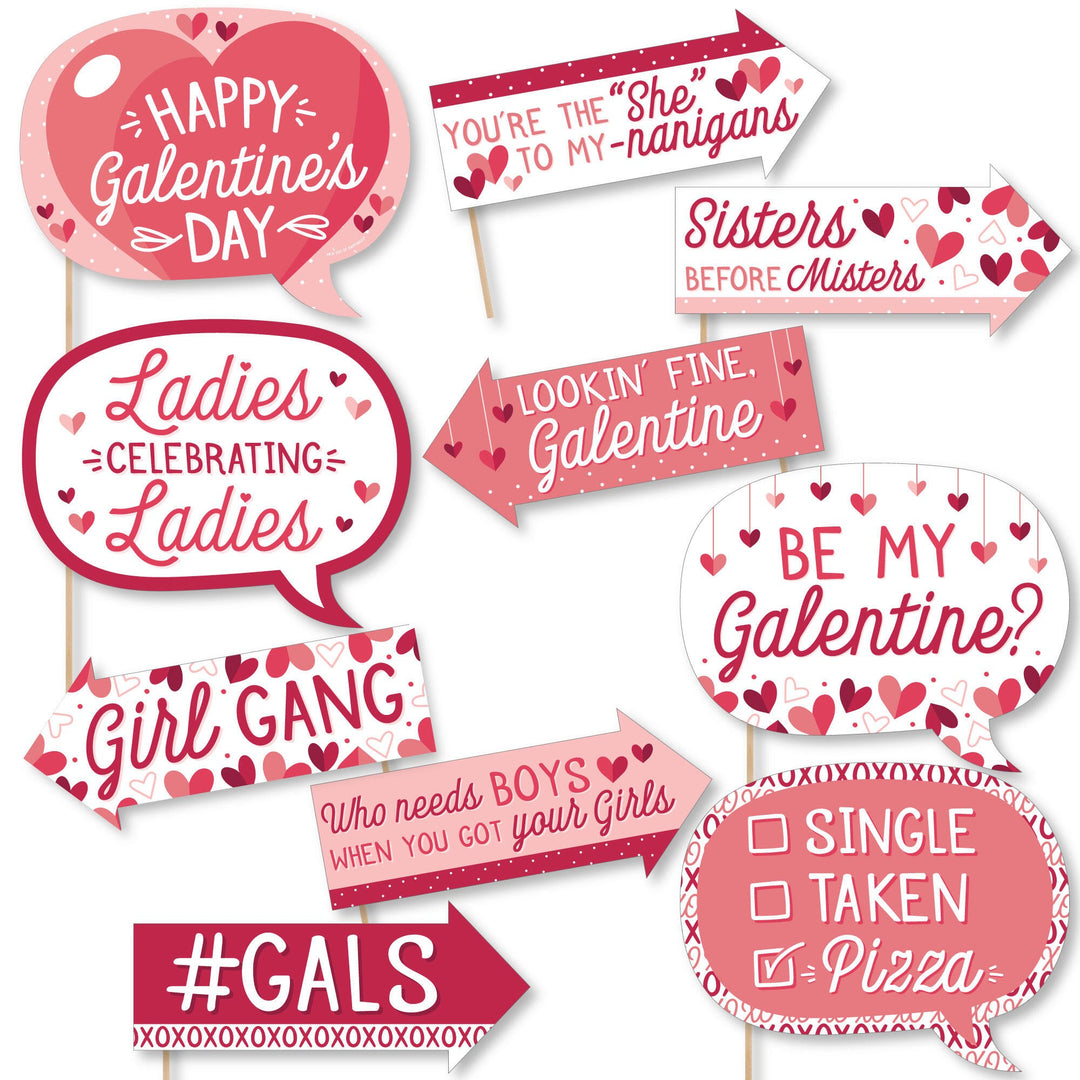 Funny Happy Galentine's Day - Valentine's Day Party Photo Booth Props Kit - 10 Piece