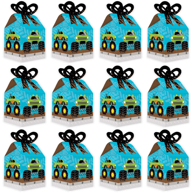 Smash and Crash - Monster Truck - Square Favor Gift Boxes - Boy Birthday Party Bow Boxes - Set of 12