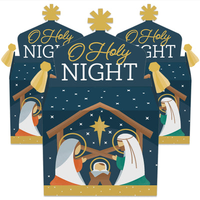 Holy Nativity - Treat Box Party Favors - Manger Scene Religious Christmas Goodie Gable Boxes - Set of 12