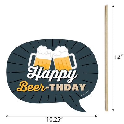 Funny Cheers and Beers Happy Birthday - Birthday Party Photo Booth Props Kit - 10 Piece