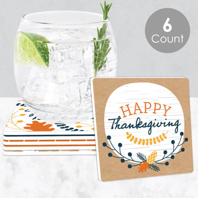 Happy Thanksgiving - Funny Fall Harvest Party Decorations - Drink Coasters - Set of 6