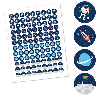 Blast Off to Outer Space - Rocket Ship Baby Shower or Birthday Party Round Candy Sticker Favors - Labels Fit Hershey's Kisses - 108 ct
