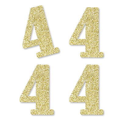 Gold Glitter 4 - No-Mess Real Gold Glitter Cut-Out Numbers - 4th Birthday Party Confetti - Set of 24