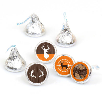 Gone Hunting - Deer Hunting Camo Party Round Candy Sticker Favors - Labels Fit Hershey's Kisses - 108 ct