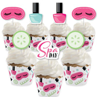Spa Day - Cupcake Decoration - Girls Makeup Party Cupcake Wrappers and Treat Picks Kit - Set of 24