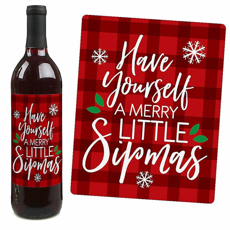 Merry Little Christmas Tree - Red Truck and Car Christmas Party Decorations for Women and Men - Wine Bottle Label Stickers - Set of 4