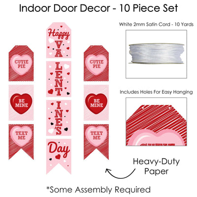 Conversation Hearts - Hanging Vertical Paper Door Banners - Valentine's Day Party Wall Decoration Kit - Indoor Door Decor