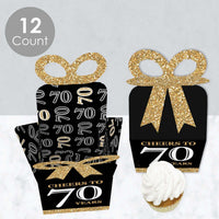 Adult 70th Birthday - Gold - Square Favor Gift Boxes - Birthday Party Bow Boxes - Set of 12