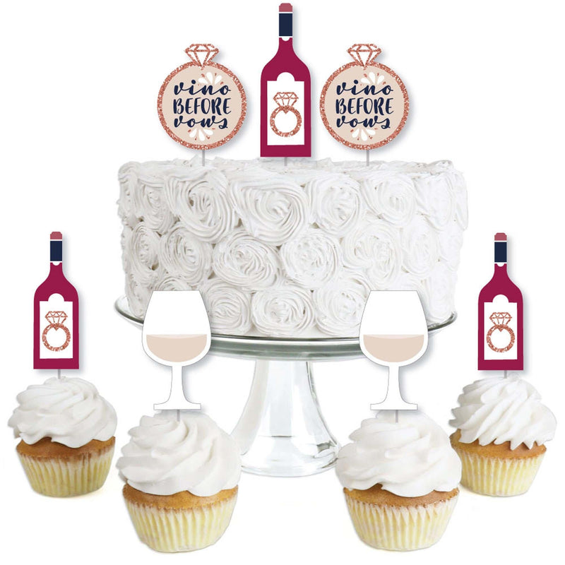 Vino Before Vows - Dessert Cupcake Toppers - Winery Bridal Shower or Bachelorette Party Clear Treat Picks - Set of 24