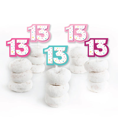 Girl 13th Birthday - Dessert Cupcake Toppers - Official Teenager Birthday Party Clear Treat Picks - Set of 24