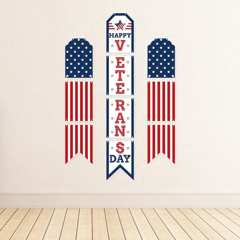 Happy Veterans Day - Hanging Vertical Paper Door Banners - Patriotic Wall Decoration Kit - Indoor Door Decor
