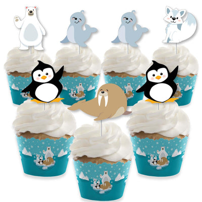 Arctic Polar Animals - Cupcake Decoration - Winter Baby Shower or Birthday Party Cupcake Wrappers and Treat Picks Kit - Set of 24