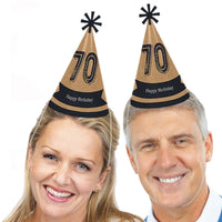 70th Milestone Birthday - Cone Happy Birthday Party Hats for Adults - Set of 8 (Standard Size)