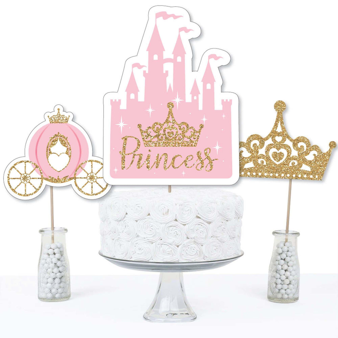 Little Princess Crown - Pink and Gold Princess Baby Shower or Birthday Party Centerpiece Sticks - Table Toppers - Set of 15