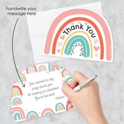Hello Rainbow - Shaped Thank You Cards - Boho Baby Shower and Birthday Party Thank You Note Cards with Envelopes - Set of 12