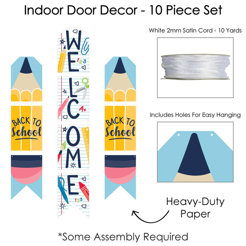 Back to School - Hanging Vertical Paper Door Banners - First Day of School Classroom Wall Decoration Kit - Indoor Door Decor
