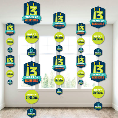 Boy 13th Birthday - Official Teenager Birthday Party DIY Dangler Backdrop - Hanging Vertical Decorations - 30 Pieces