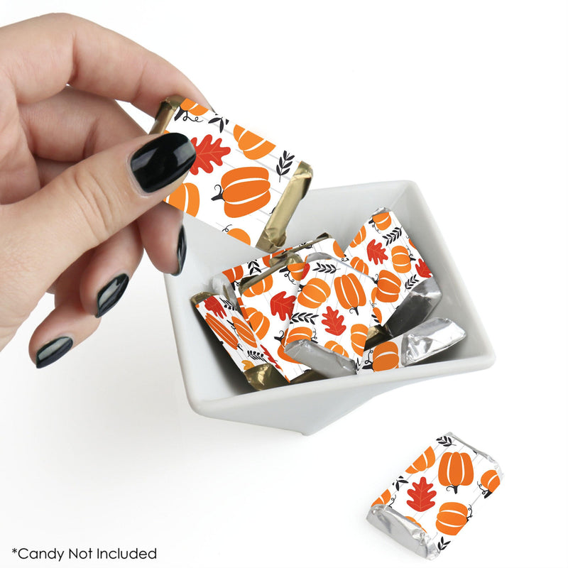 Fall Pumpkin - Mini Candy Bar Wrapper Stickers - Halloween or Thanksgiving Party Small Favors - 40 Count