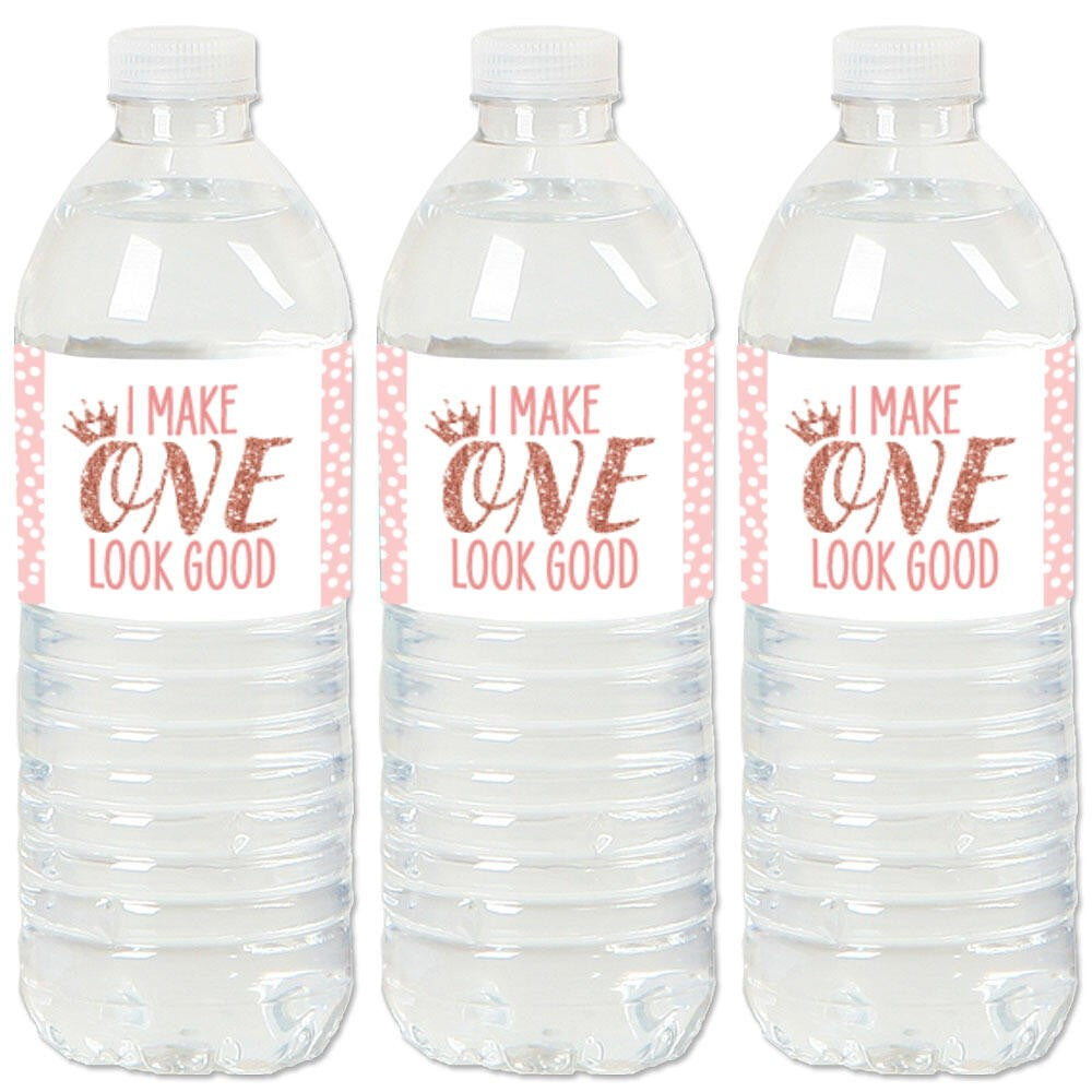 1st Birthday Little Miss Onederful - Girl First Birthday Party Water Bottle Sticker Labels - Set of 20